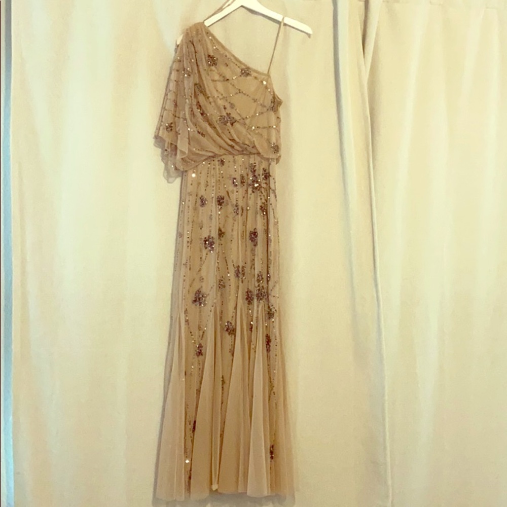 Adrianna Papell one shoulder beaded gown